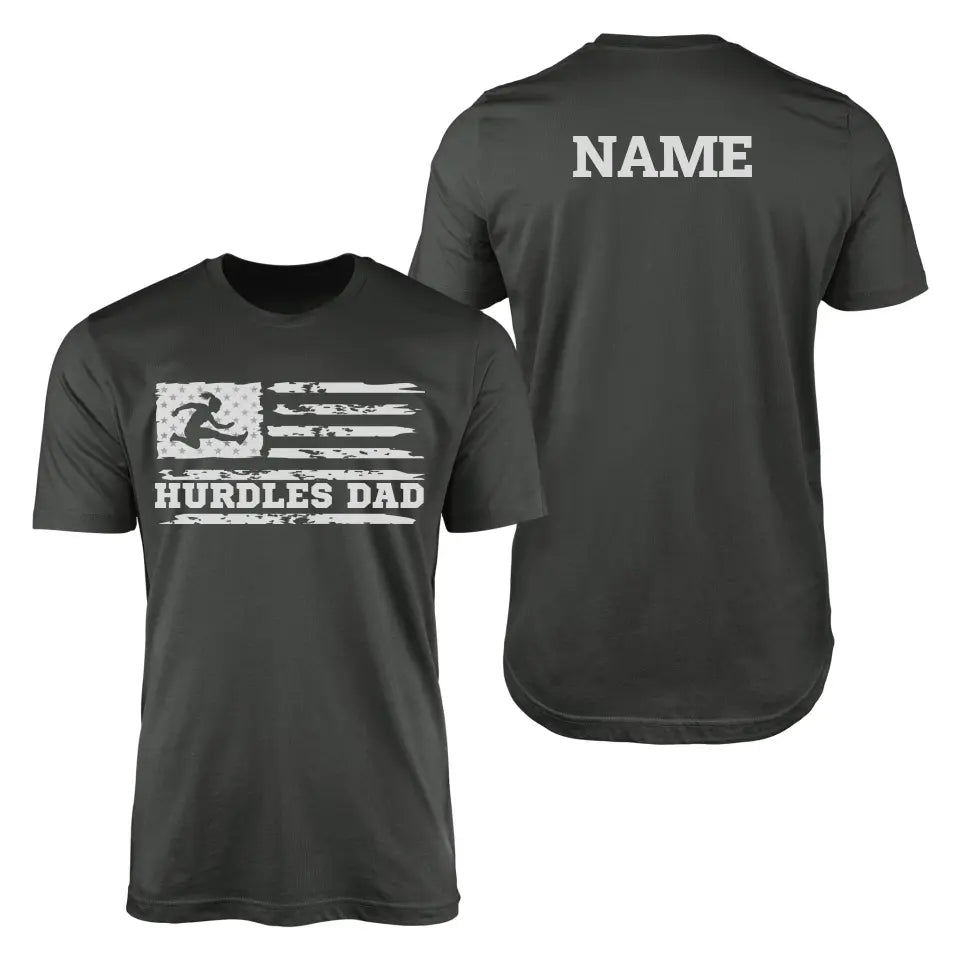 Hurdles Dad Horizontal Flag With Hurdler Name on a Men's T-Shirt with a White Graphic