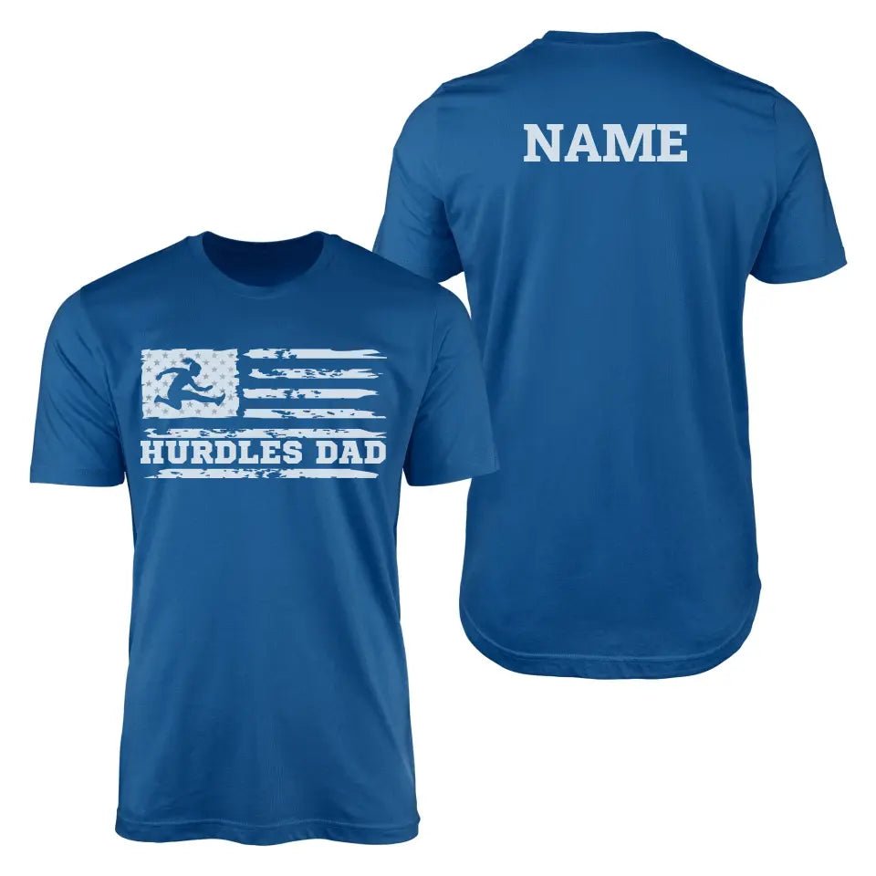 Hurdles Dad Horizontal Flag With Hurdler Name on a Men's T-Shirt with a White Graphic