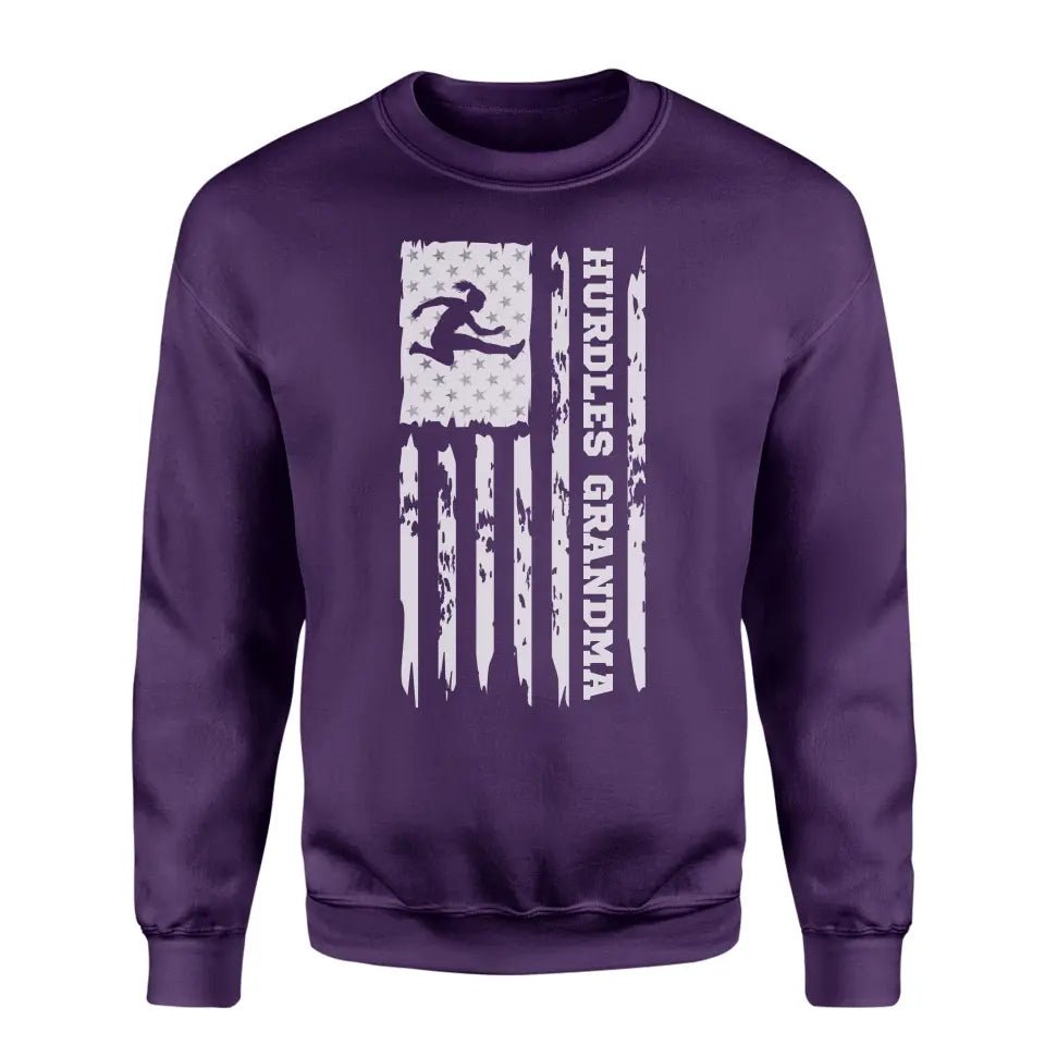 Hurdles Grandma Vertical Flag on a Sweatshirt with a White Graphic