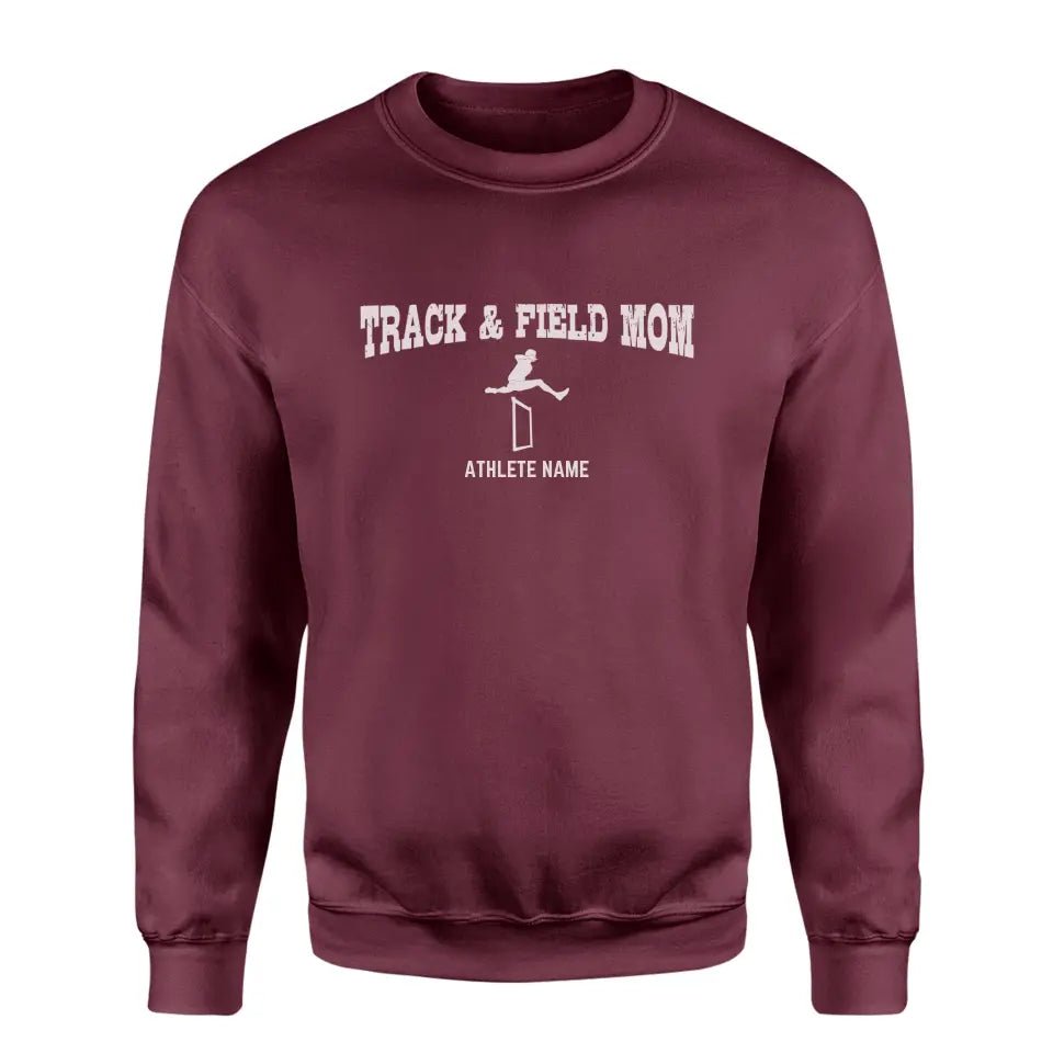 Hurdles Mom with Hurdler Icon and Hurdler Name on a Sweatshirt with a White Graphic