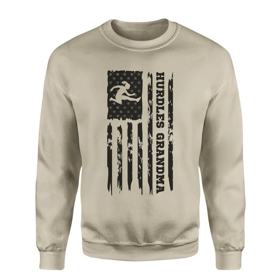 Hurdles Grandma Vertical Flag on a Sweatshirt with a Black Graphic