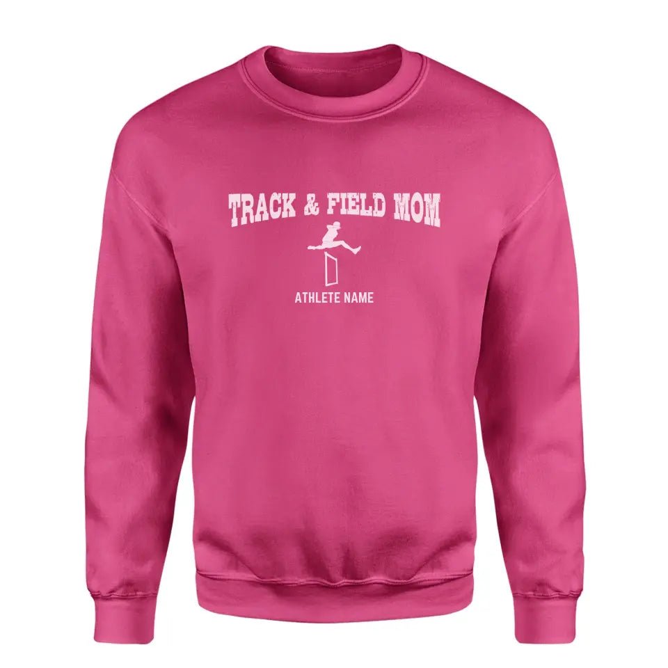 Hurdles Mom with Hurdler Icon and Hurdler Name on a Sweatshirt with a White Graphic
