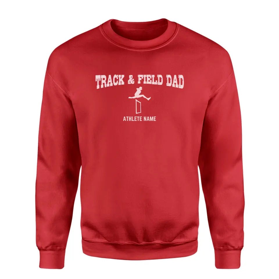 Hurdles Dad with Hurdler Icon and Hurdler Name on a Sweatshirt with a White Graphic