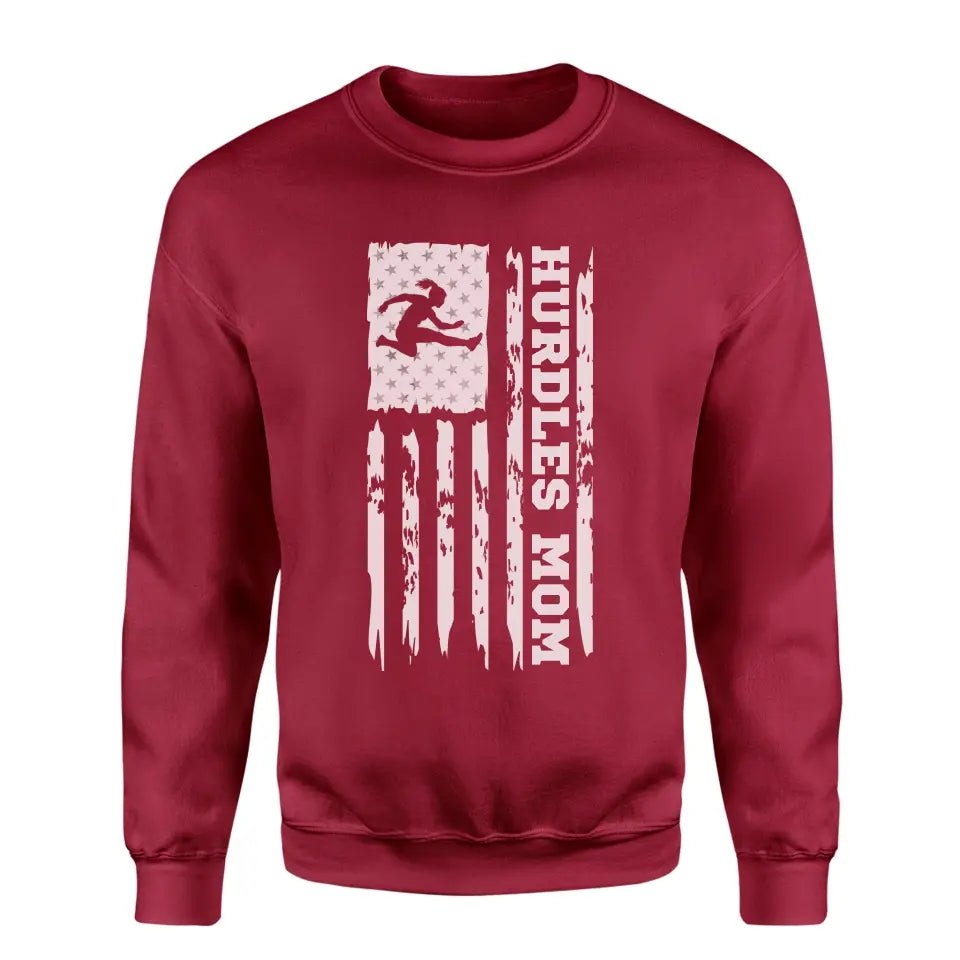 Hurdles Mom Vertical Flag on a Sweatshirt with a White Graphic