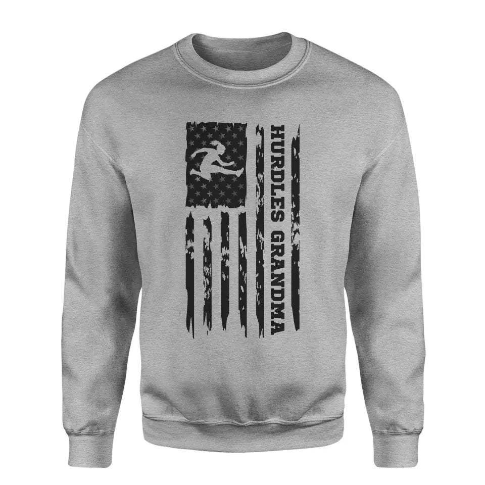 Hurdles Grandma Vertical Flag on a Sweatshirt with a Black Graphic
