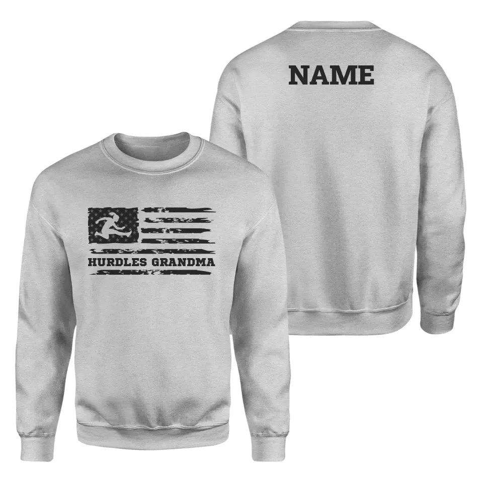 Hurdles Grandma Horizontal Flag With Hurdler Name on a Sweatshirt with a Black Graphic