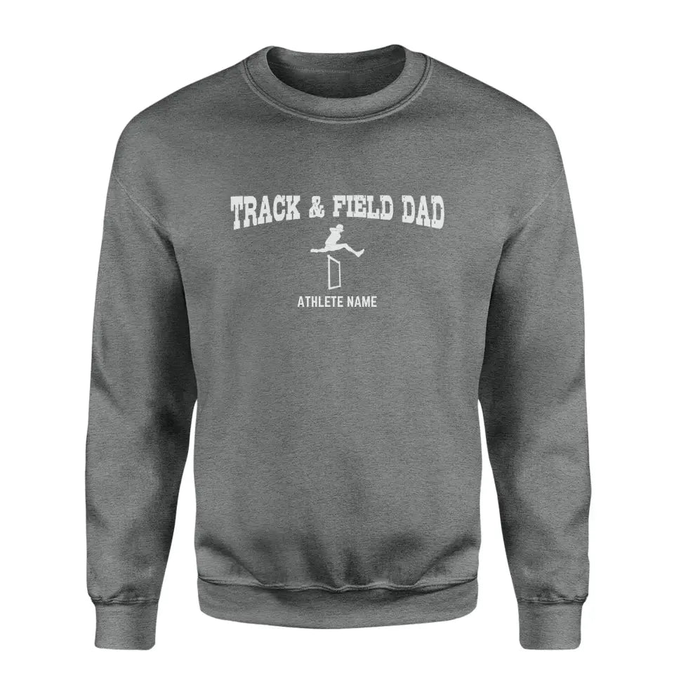 Hurdles Dad with Hurdler Icon and Hurdler Name on a Sweatshirt with a White Graphic