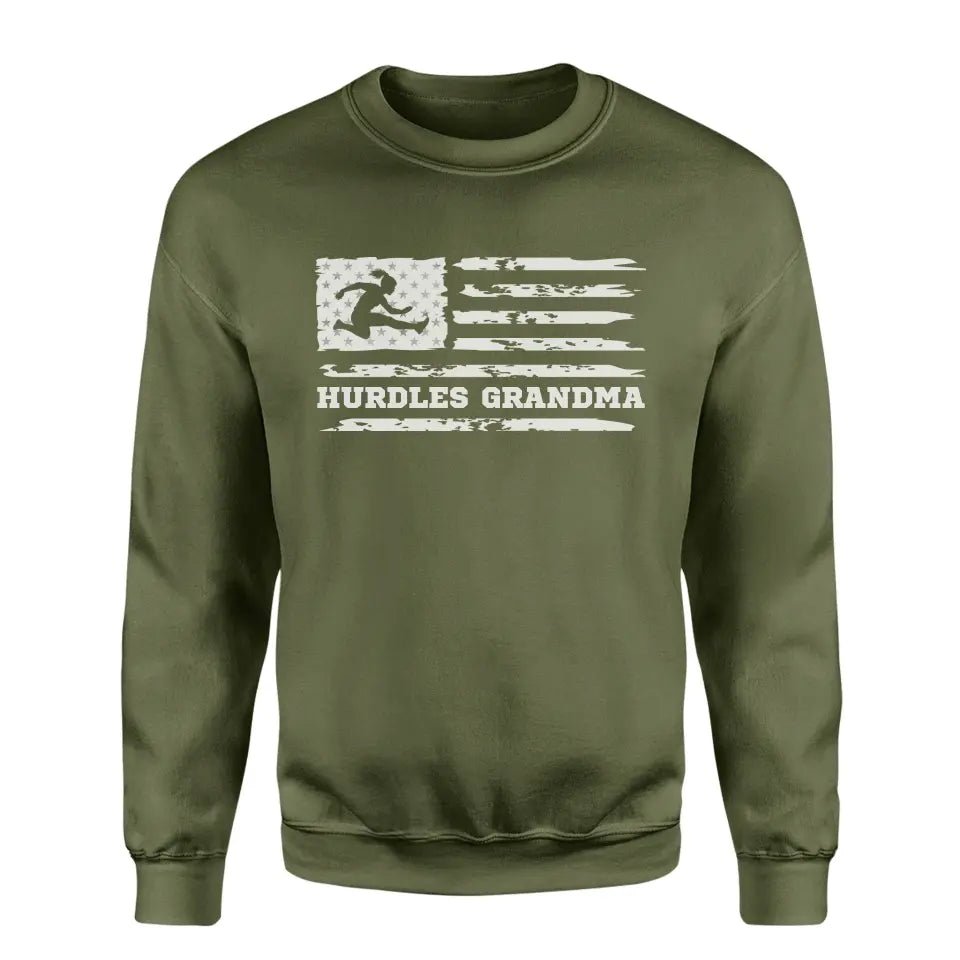 Hurdles Grandma Horizontal Flag on a Sweatshirt with a White Graphic