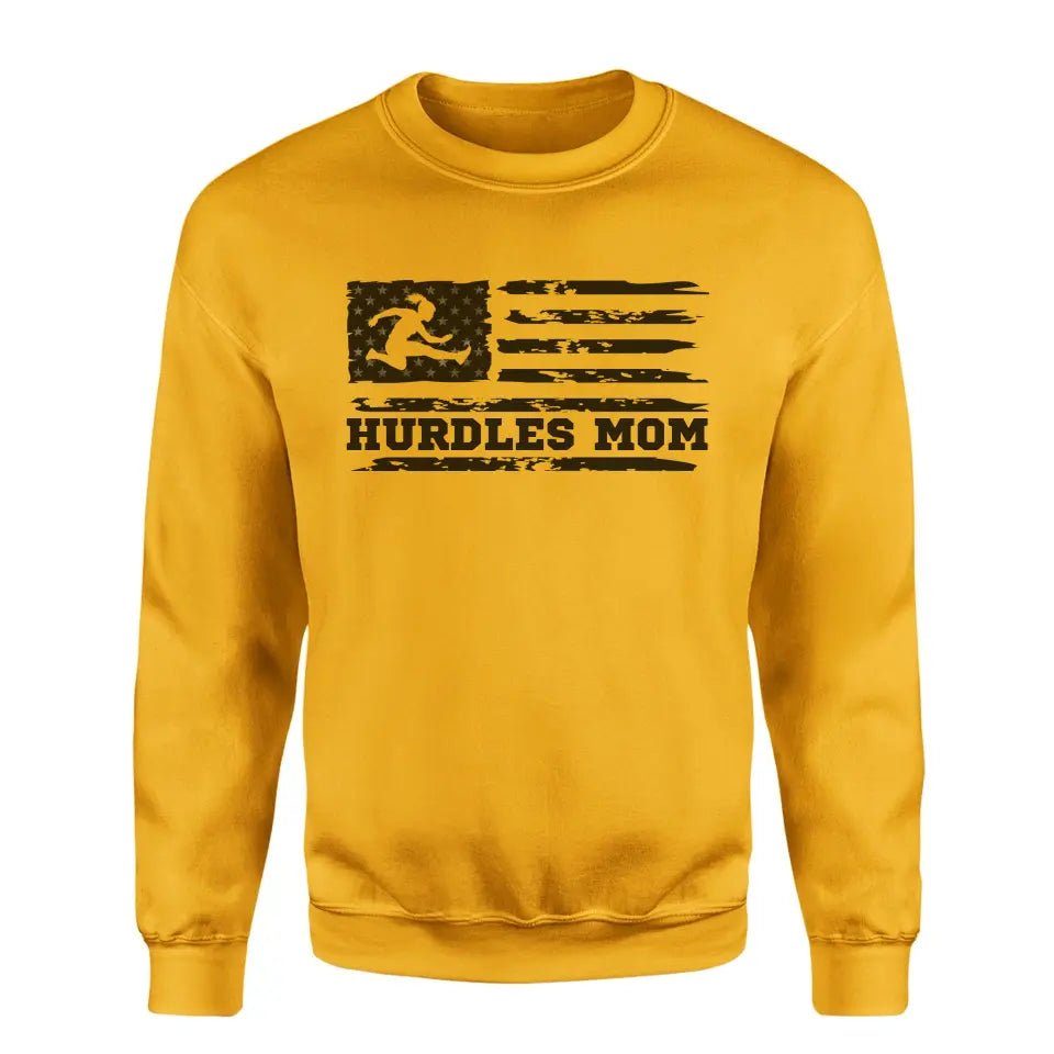 Hurdles Mom Horizontal Flag on a Sweatshirt with a Black Graphic