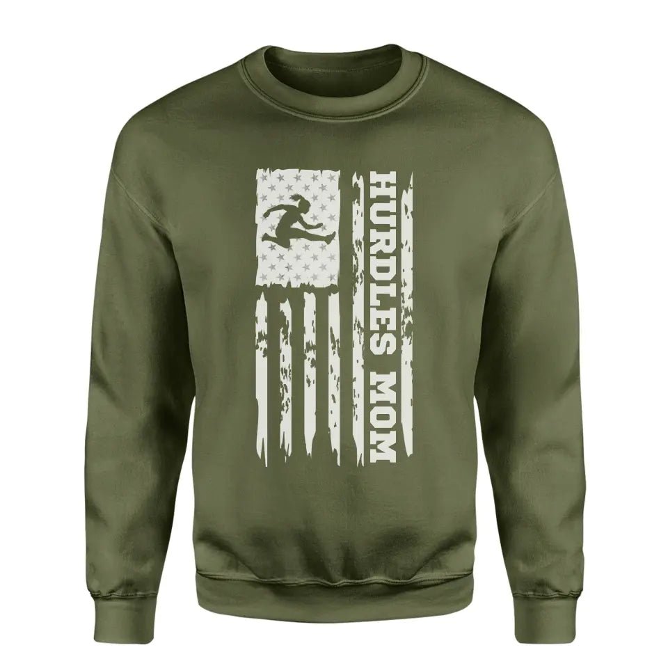 Hurdles Mom Vertical Flag on a Sweatshirt with a White Graphic