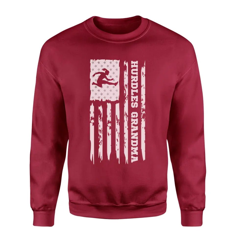 Hurdles Grandma Vertical Flag on a Sweatshirt with a White Graphic