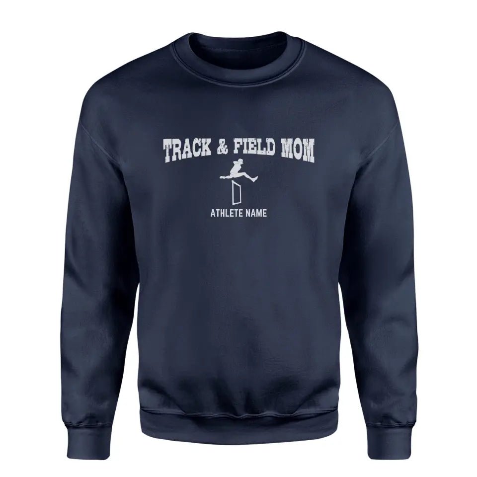 Hurdles Mom with Hurdler Icon and Hurdler Name on a Sweatshirt with a White Graphic