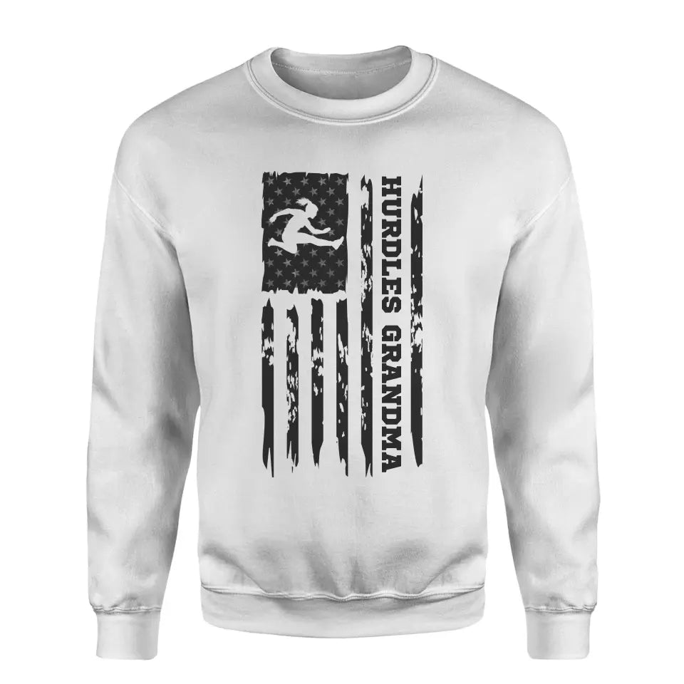 Hurdles Grandma Vertical Flag on a Sweatshirt with a Black Graphic
