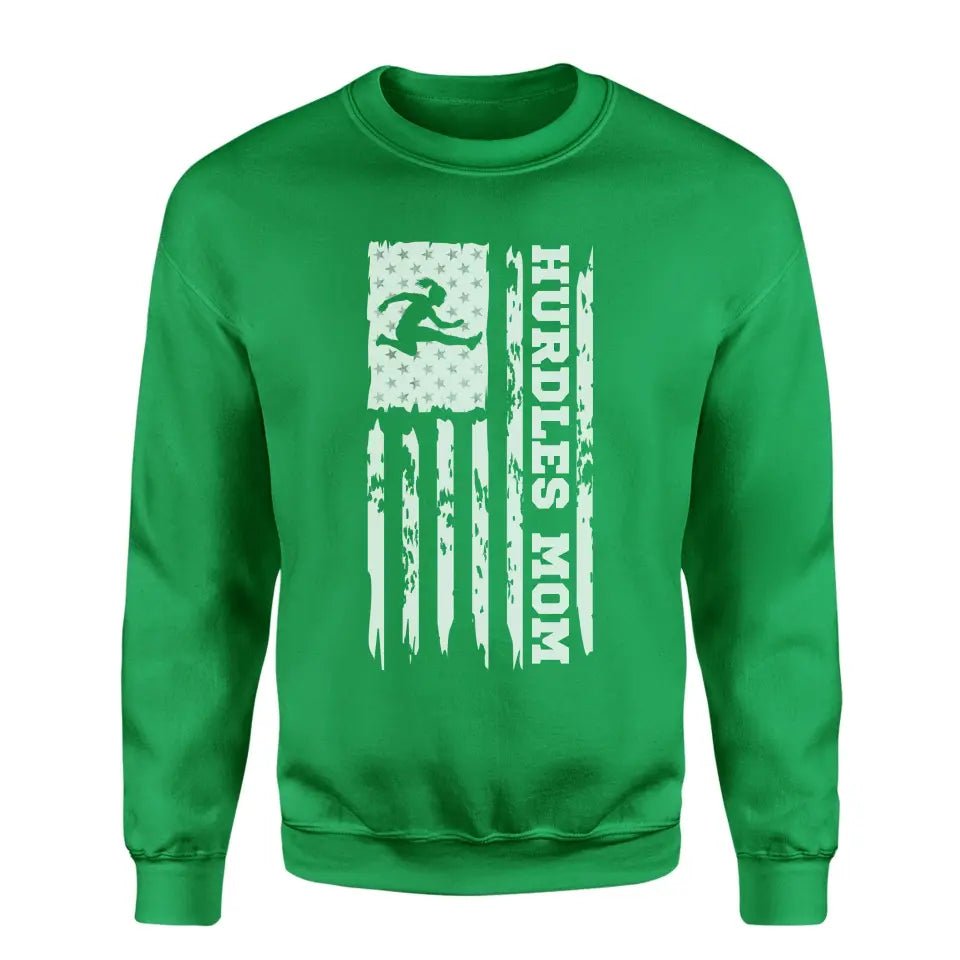 Hurdles Mom Vertical Flag on a Sweatshirt with a White Graphic