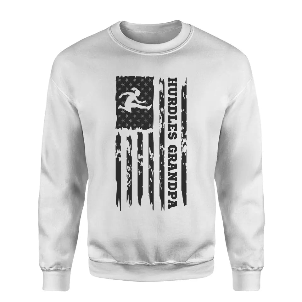 Hurdles Grandpa Vertical Flag on a Sweatshirt with a Black Graphic