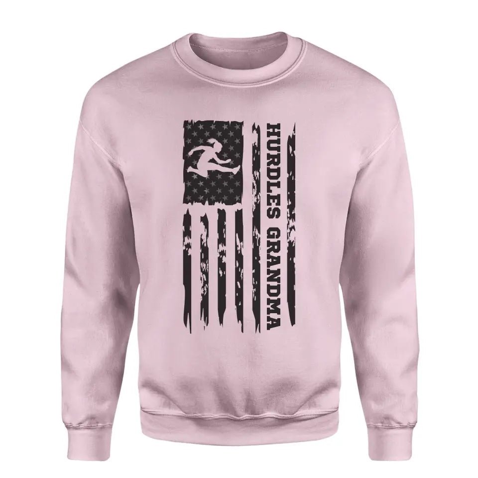 Hurdles Grandma Vertical Flag on a Sweatshirt with a Black Graphic