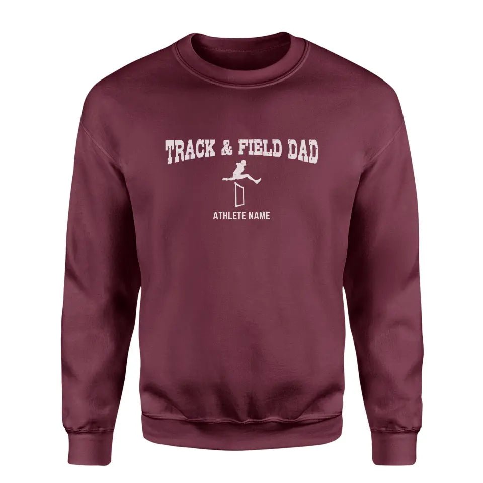 Hurdles Dad with Hurdler Icon and Hurdler Name on a Sweatshirt with a White Graphic