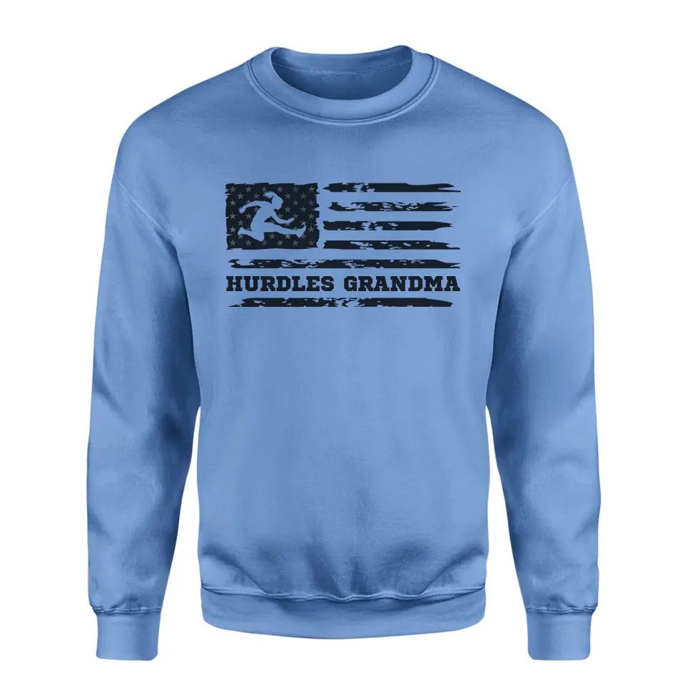 Hurdles Grandma Horizontal Flag on a Sweatshirt with a Black Graphic