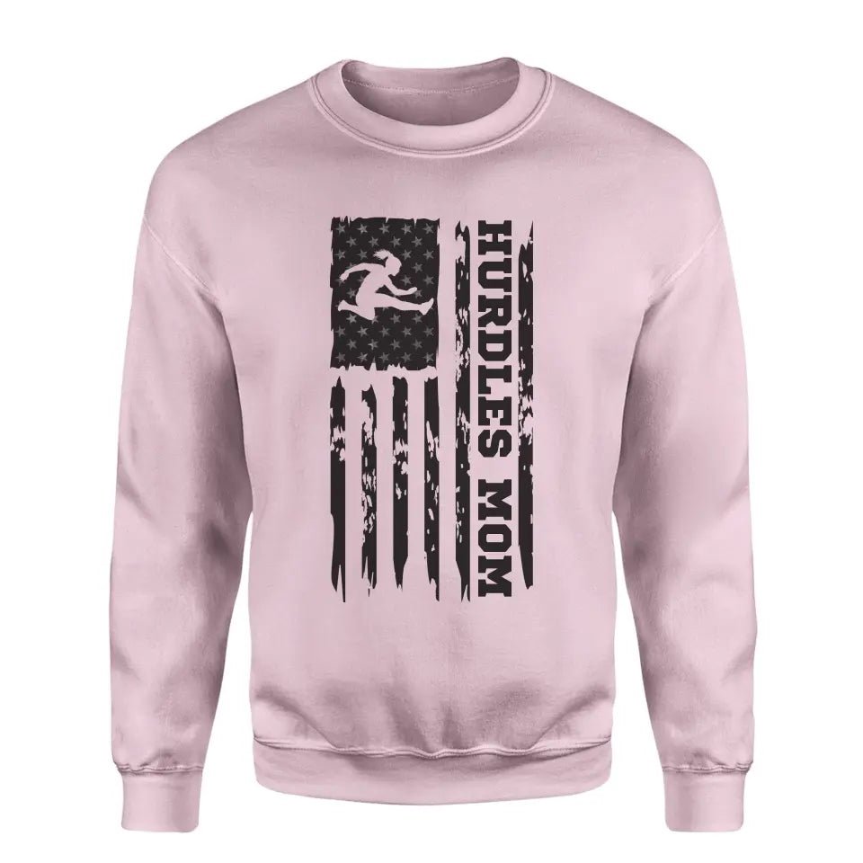 Hurdles Mom Vertical Flag on a Sweatshirt with a Black Graphic