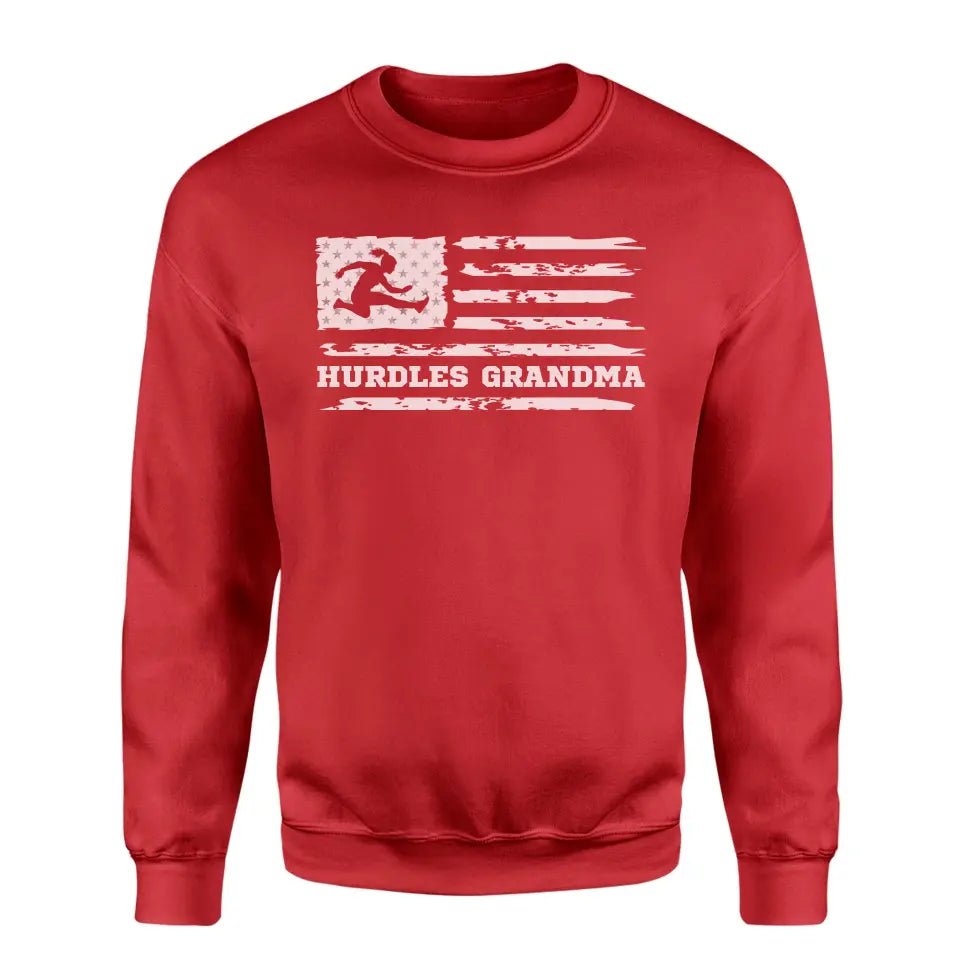 Hurdles Grandma Horizontal Flag on a Sweatshirt with a White Graphic