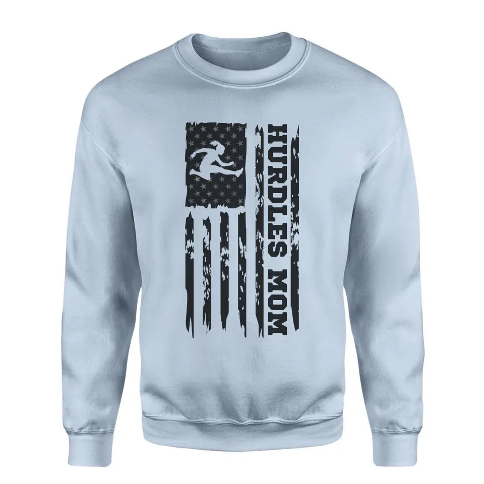 Hurdles Mom Vertical Flag on a Sweatshirt with a Black Graphic