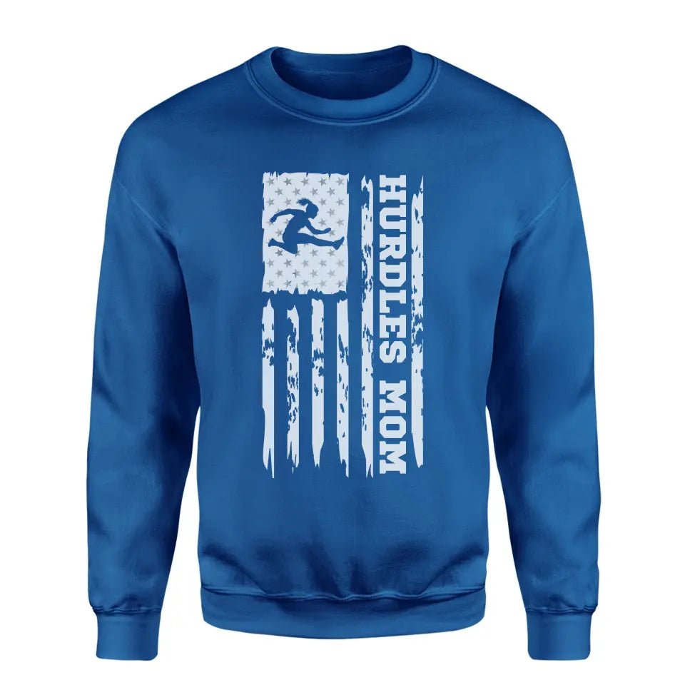 Hurdles Mom Vertical Flag on a Sweatshirt with a White Graphic