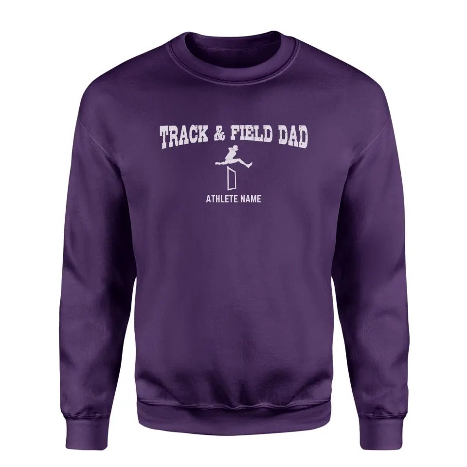 Hurdles Dad with Hurdler Icon and Hurdler Name on a Sweatshirt with a White Graphic