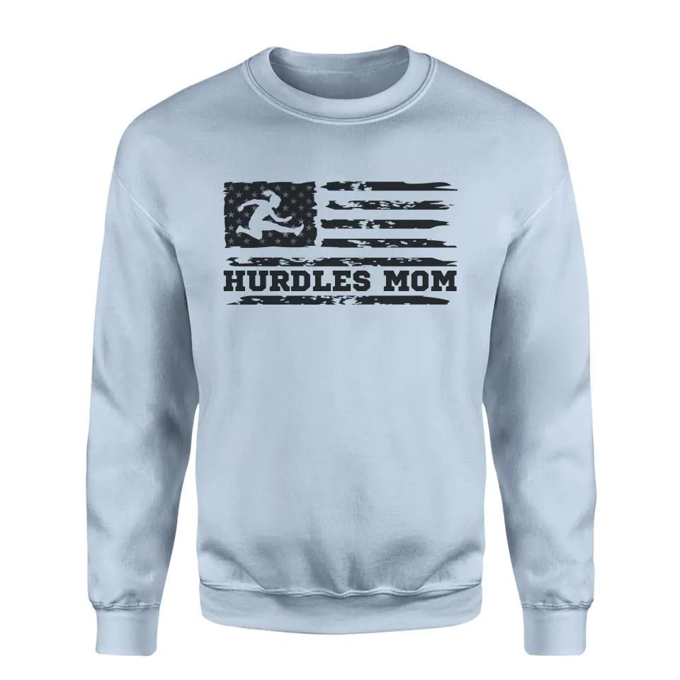 Hurdles Mom Horizontal Flag on a Sweatshirt with a Black Graphic