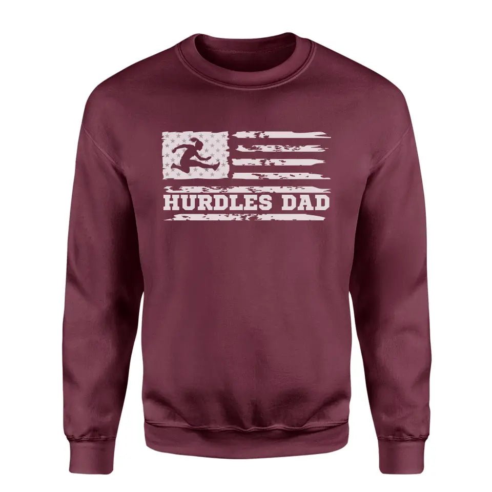 Hurdles Dad Horizontal Flag on a Sweatshirt with a White Graphic