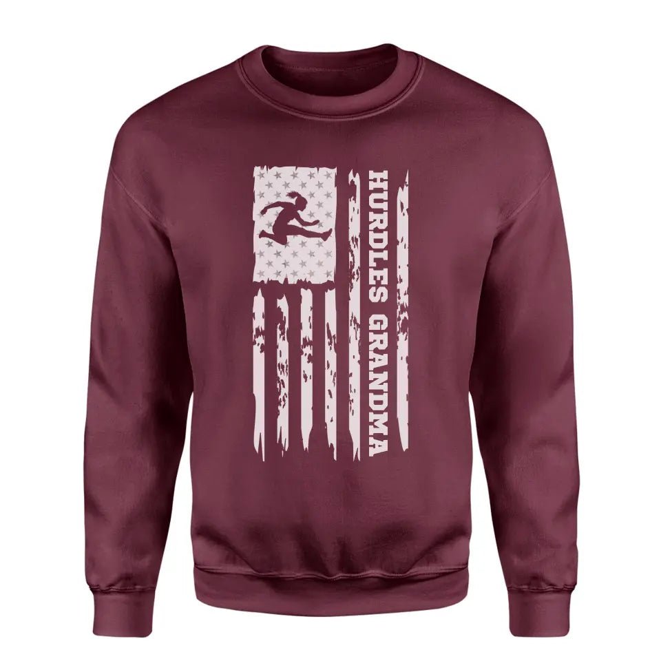 Hurdles Grandma Vertical Flag on a Sweatshirt with a White Graphic