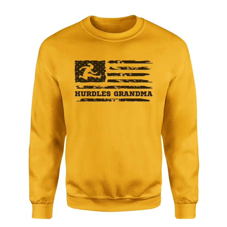 Hurdles Grandma Horizontal Flag on a Sweatshirt with a Black Graphic