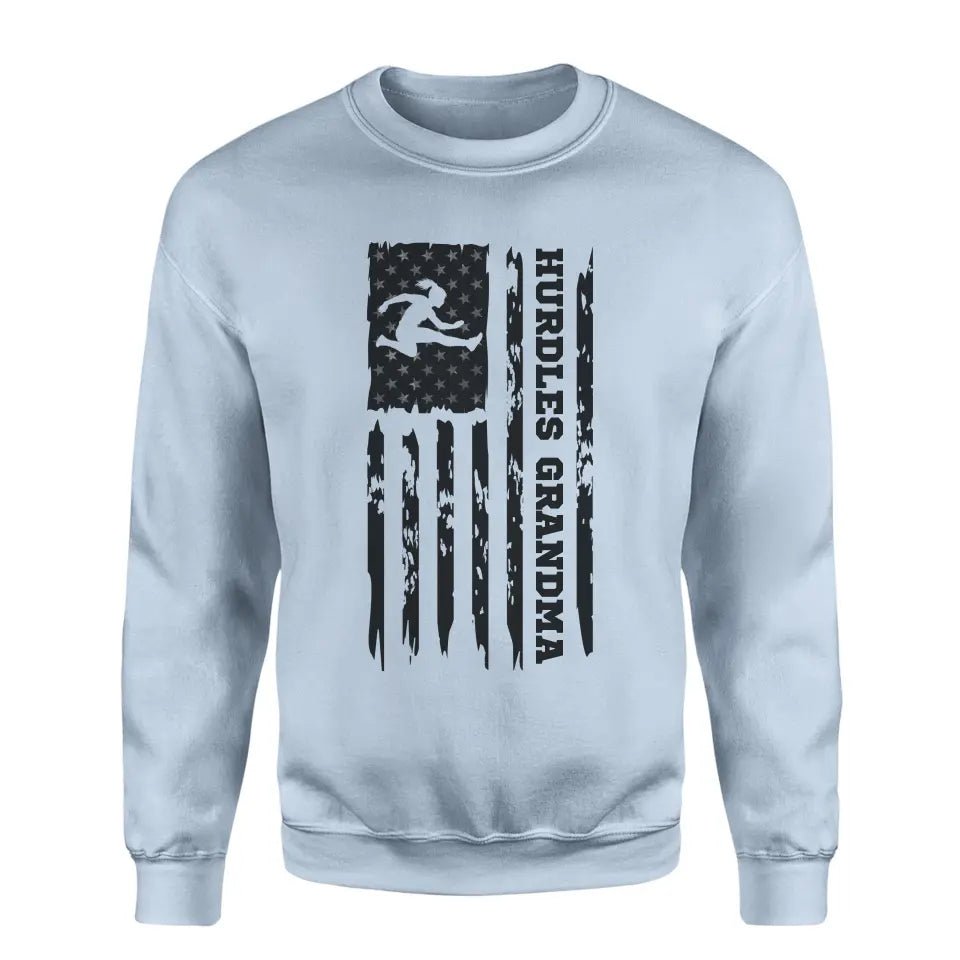 Hurdles Grandma Vertical Flag on a Sweatshirt with a Black Graphic