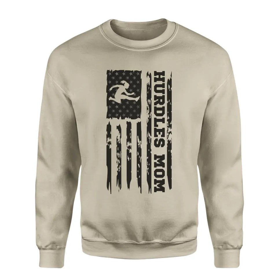 Hurdles Mom Vertical Flag on a Sweatshirt with a Black Graphic