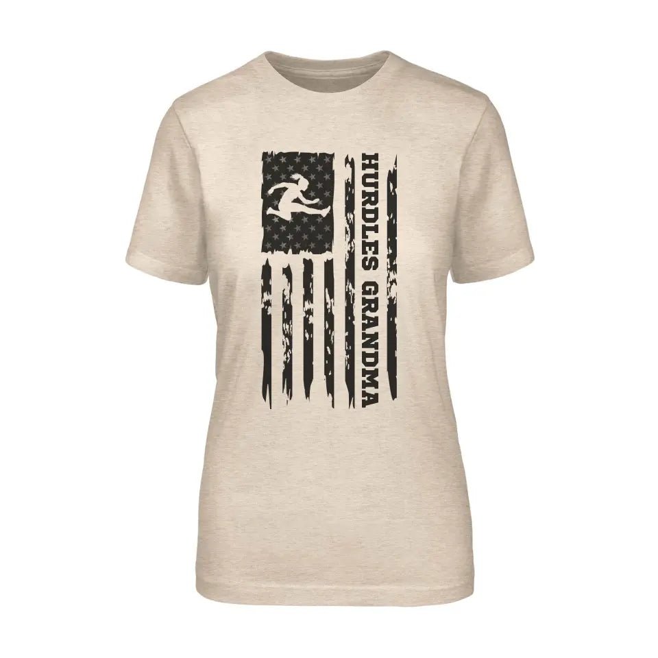 Hurdles Grandma Vertical Flag on a Unisex T-Shirt with a Black Graphic