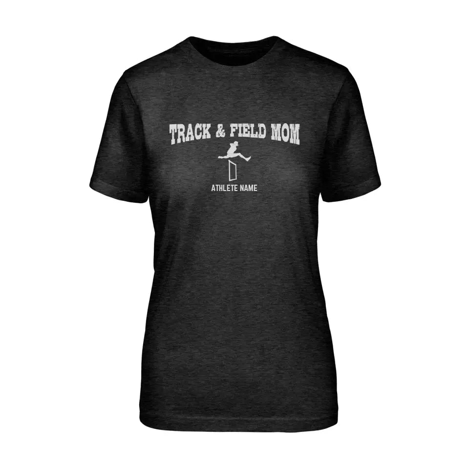 Hurdles Mom with Hurdler Icon and Hurdler Name on a Unisex T-Shirt with a White Graphic