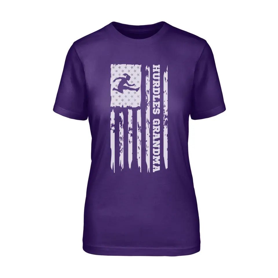 Hurdles Grandma Vertical Flag on a Unisex T-Shirt with a White Graphic
