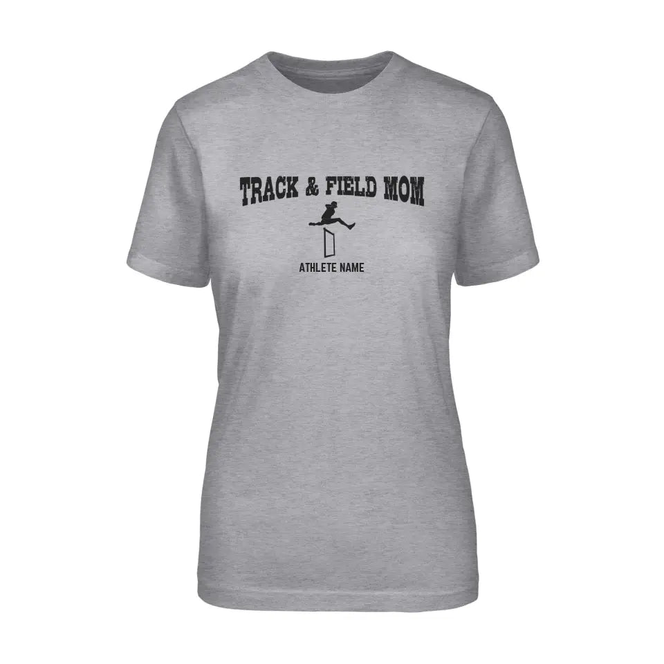 Hurdles Mom with Hurdler Icon and Hurdler Name on a Unisex T-Shirt with a Black Graphic