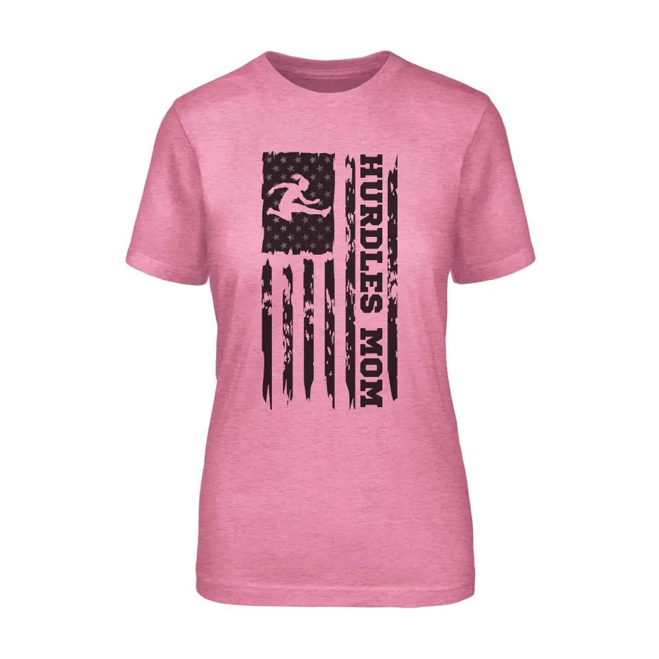 Hurdles Mom Vertical Flag on a Unisex T-Shirt with a Black Graphic