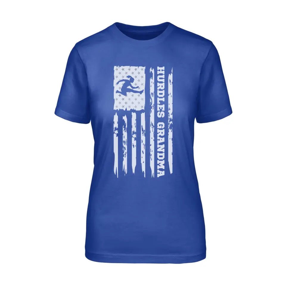 Hurdles Grandma Vertical Flag on a Unisex T-Shirt with a White Graphic