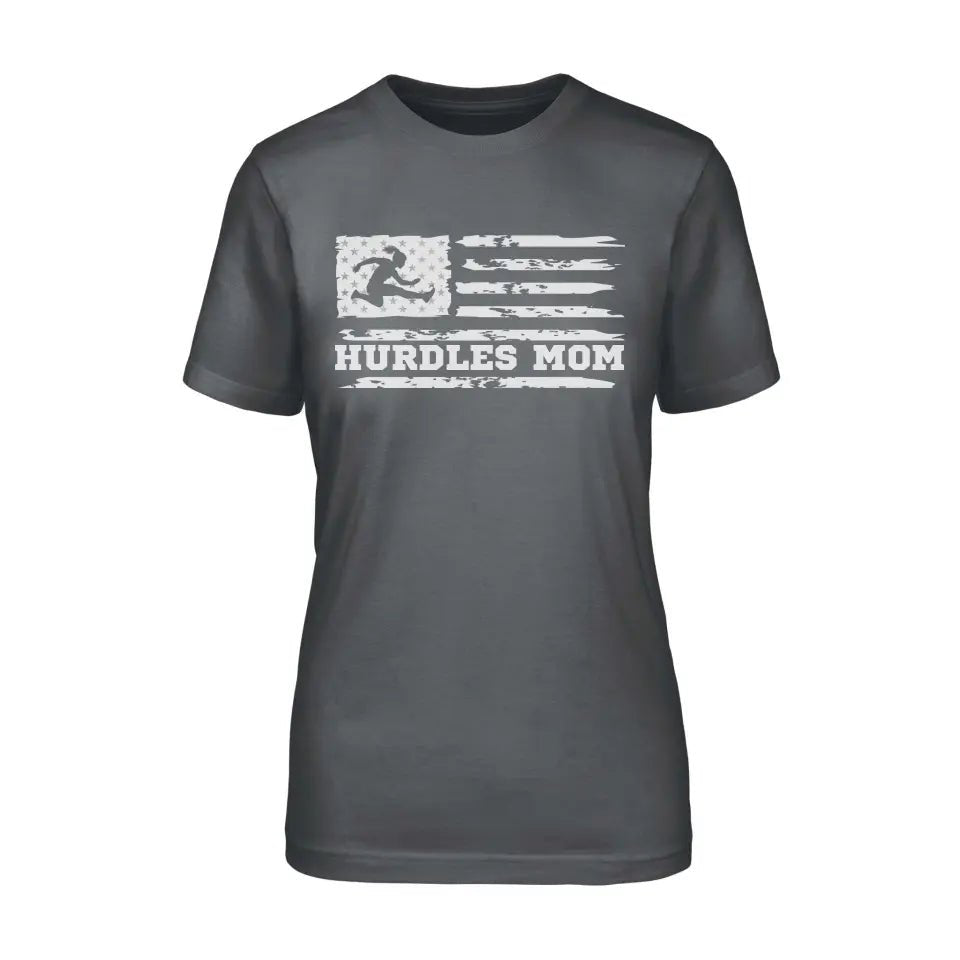 Hurdles Mom Horizontal Flag on a Unisex T-Shirt with a White Graphic