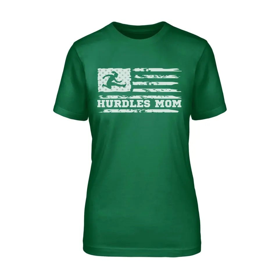 Hurdles Mom Horizontal Flag on a Unisex T-Shirt with a White Graphic
