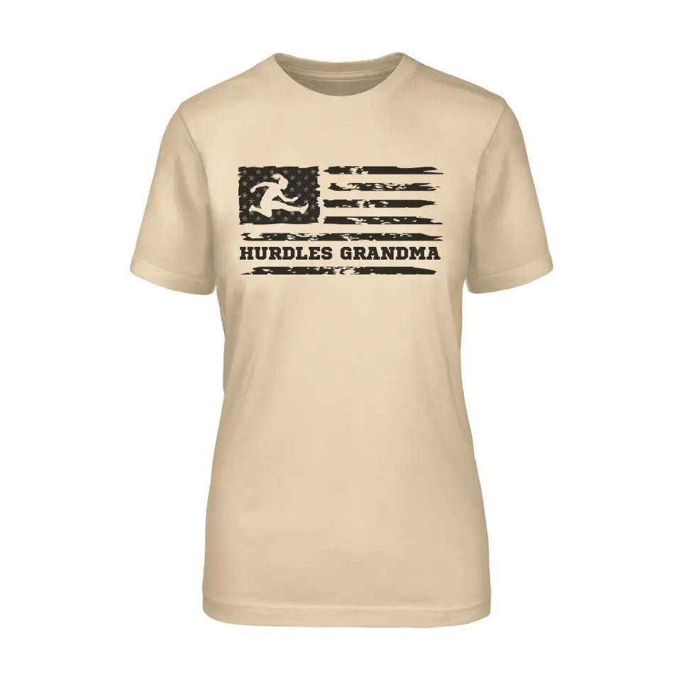 Hurdles Grandma Horizontal Flag on a Unisex T-Shirt with a Black Graphic