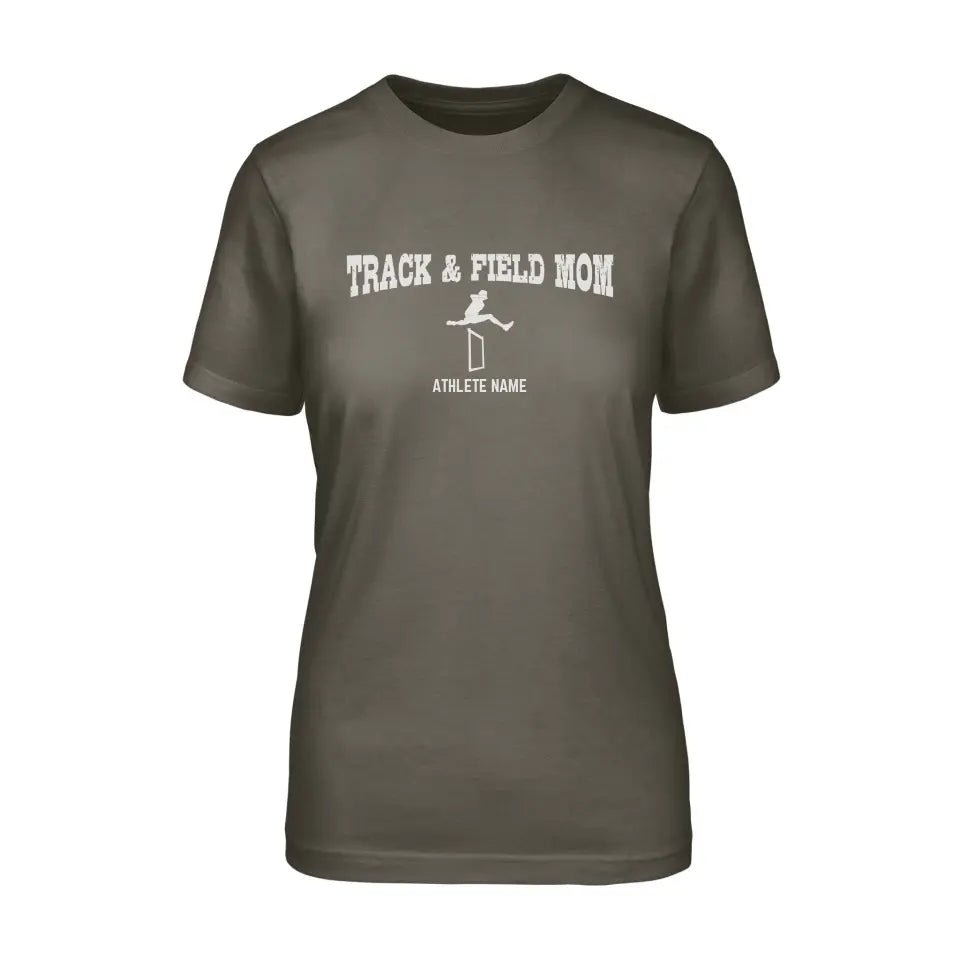 Hurdles Mom with Hurdler Icon and Hurdler Name on a Unisex T-Shirt with a White Graphic
