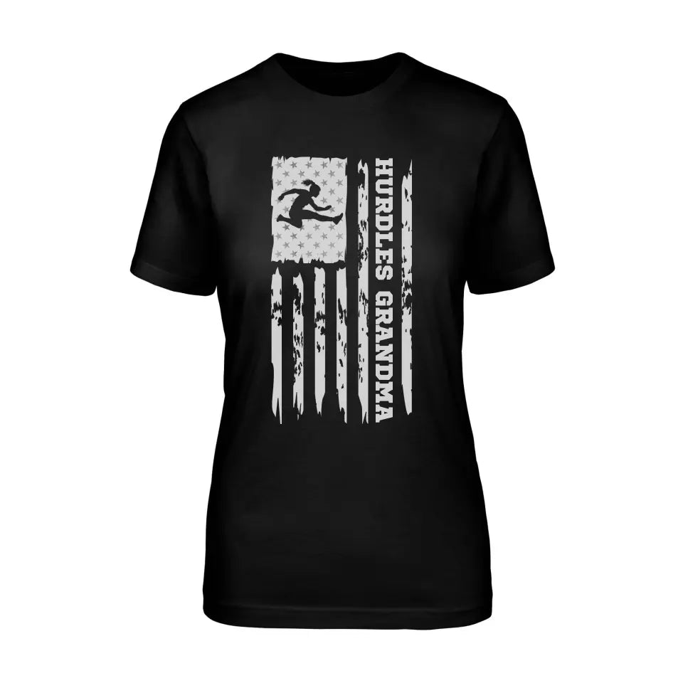 Hurdles Grandma Vertical Flag on a Unisex T-Shirt with a White Graphic