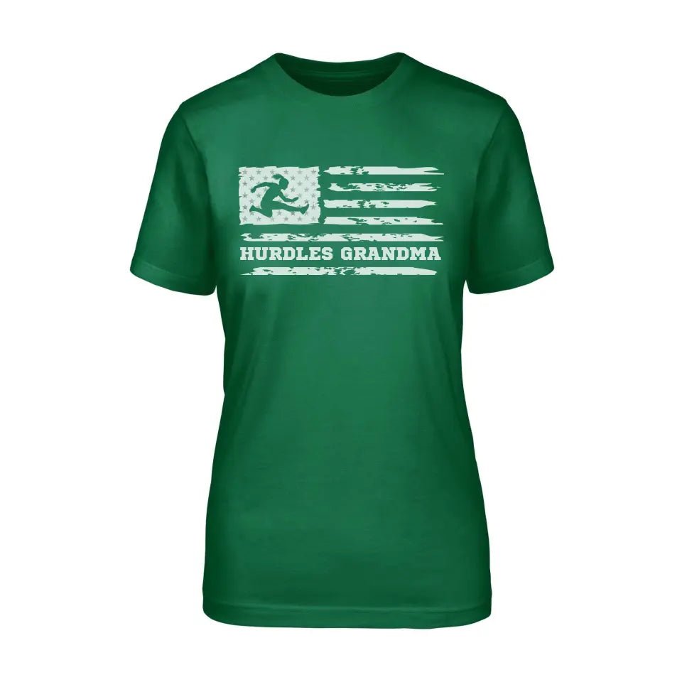 Hurdles Grandma Horizontal Flag on a Unisex T-Shirt with a White Graphic
