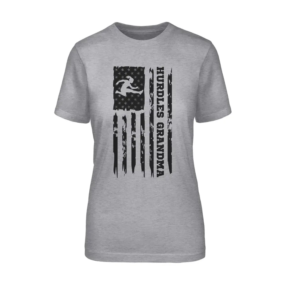 Hurdles Grandma Vertical Flag on a Unisex T-Shirt with a Black Graphic