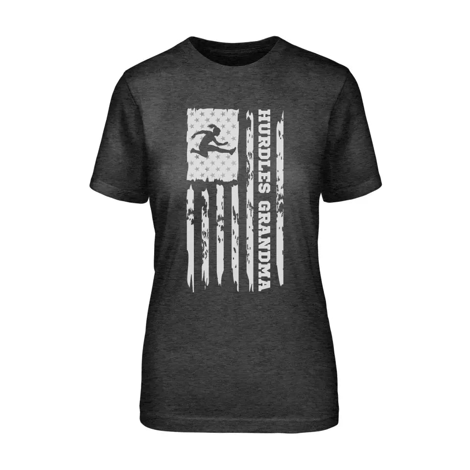 Hurdles Grandma Vertical Flag on a Unisex T-Shirt with a White Graphic