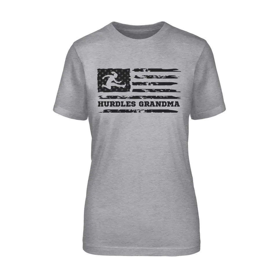 Hurdles Grandma Horizontal Flag on a Unisex T-Shirt with a Black Graphic