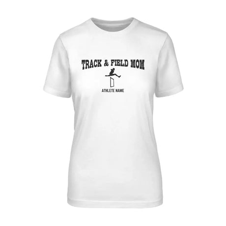 Hurdles Mom with Hurdler Icon and Hurdler Name on a Unisex T-Shirt with a Black Graphic