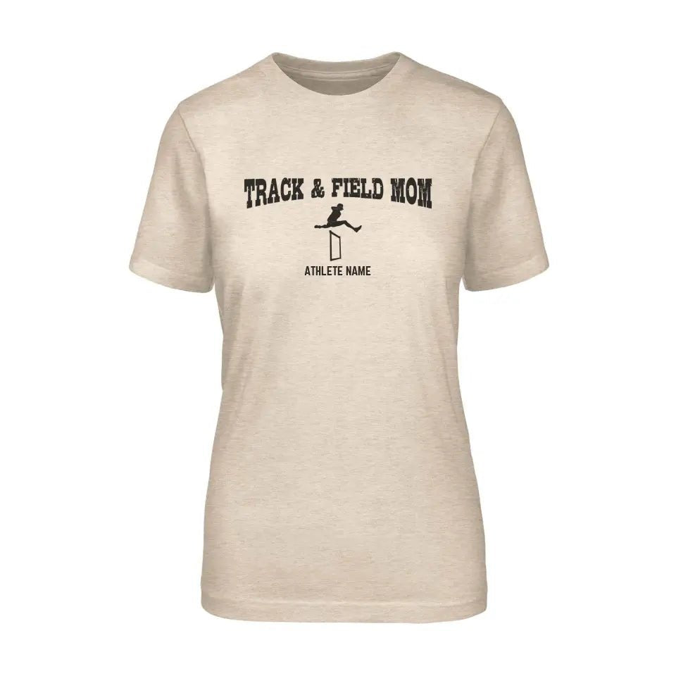 Hurdles Mom with Hurdler Icon and Hurdler Name on a Unisex T-Shirt with a Black Graphic